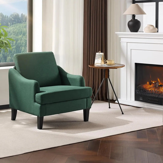 Linen Fabric Accent Chairs Set of 1, Beige Modern Upholstered Armchair, Comfy Sofa Chair Living Room Bedroom Furniture