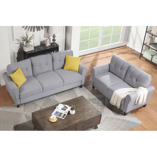 Modern Living Room Sofa Set Linen Upholstered Couch Furniture for Home or Office ,Light Grey,(2+3-Seat,Old Sku:SG000372AAA)